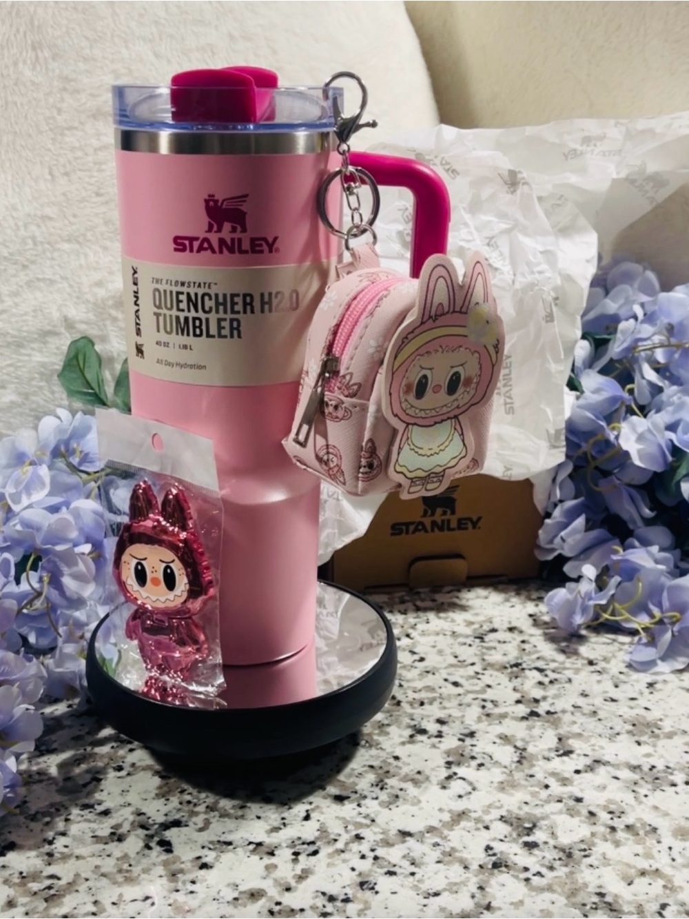 Stanley FLAMINGO 40oz Tumbler + 2 FREE gifts ($28 value). NIB! $125 retail.